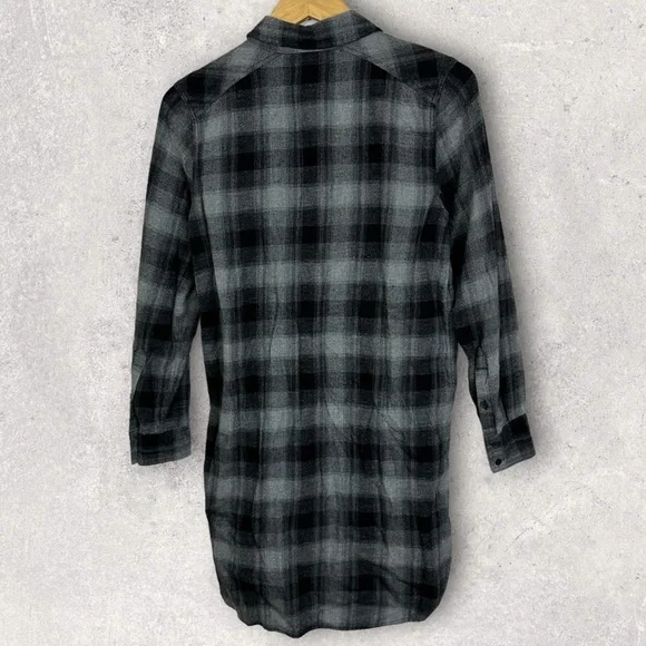 Aritzia Wilfred Free Black Grey Long‎ Sleeve Cotton Shirtdress Size XXS Dress - Picture 3 of 9